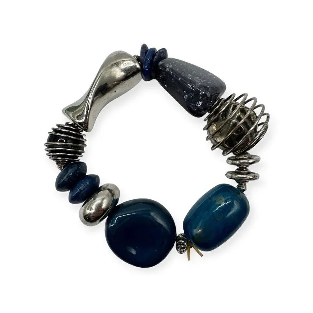 Stretchy beaded bracelet blue-silver colored costume